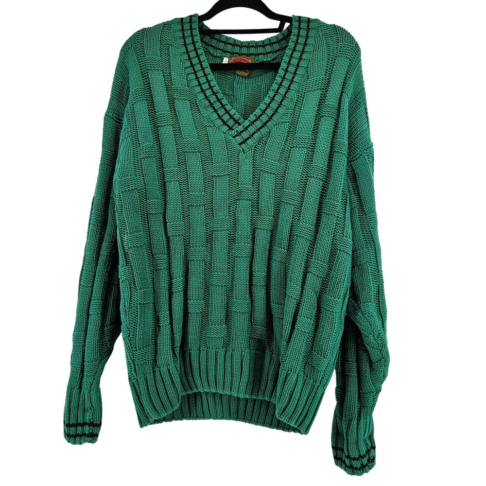 Vintage Boston Trader‎ Preppy Chunky Basket Weave Knit Sweater Mens L Classic